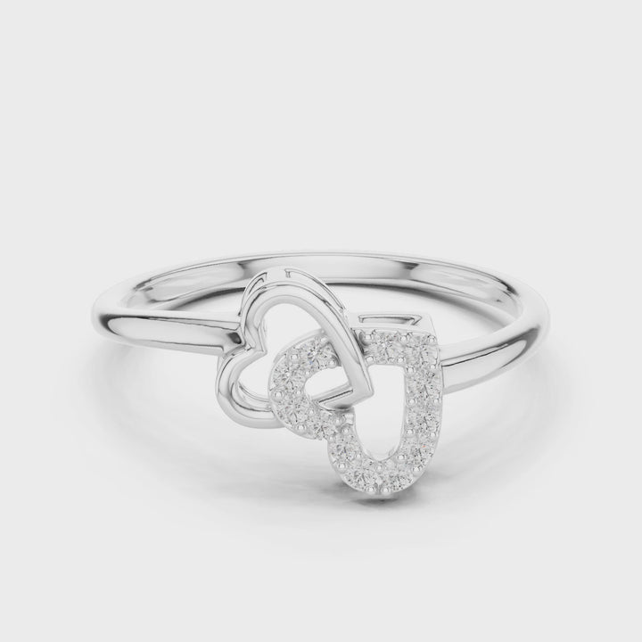 18K White Gold Vermeil Dua Entwined Hearts Moissanite Ring Video