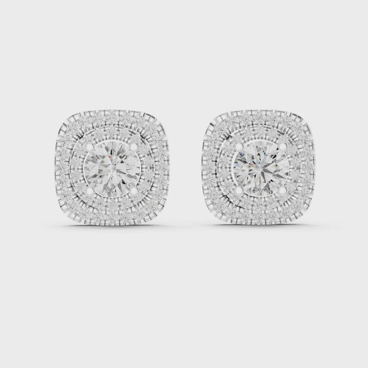 18K White Gold Vermeil Elara Double Halo Moissanite Stud Earrings Video